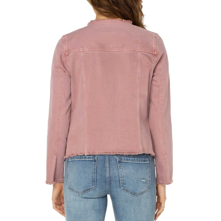 Clothing Liverpool | Mauve Jean Jacket With Frayed Hem Aster Mauve