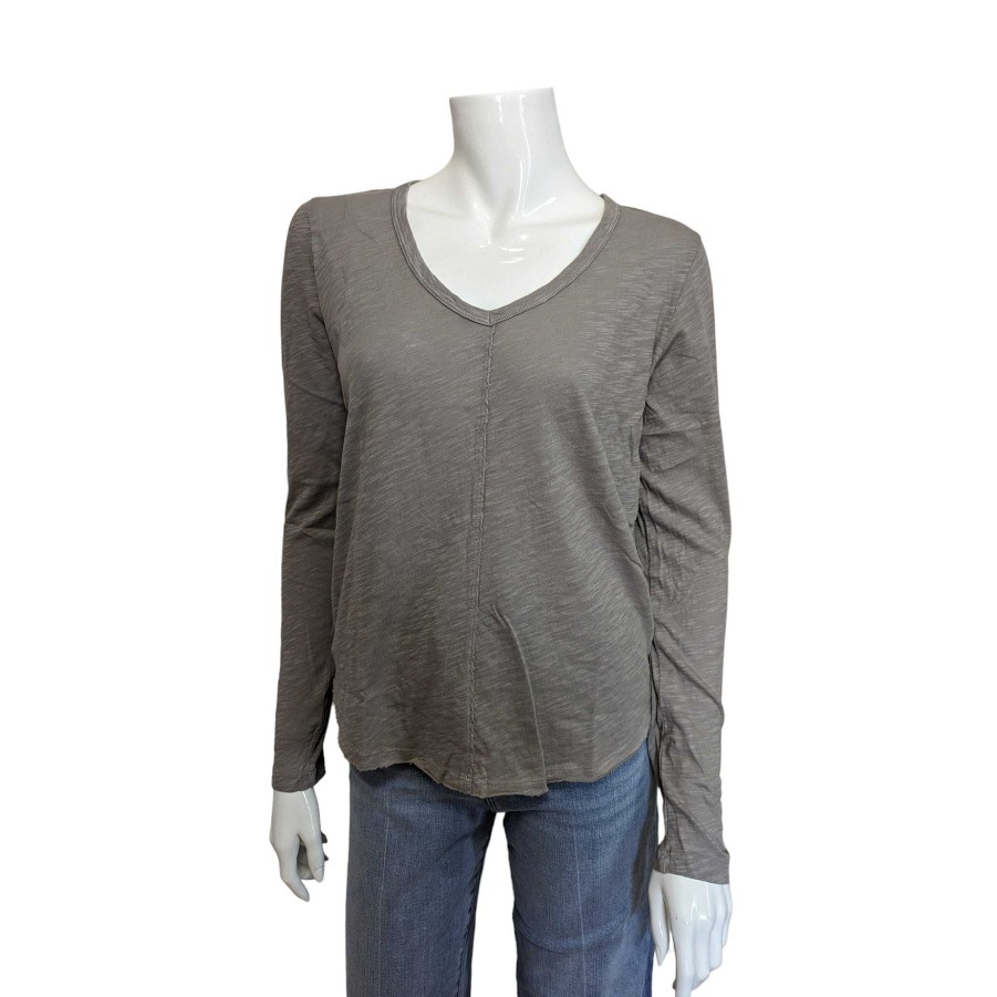 Clothing Bobi | Center Seam V- Neck Long Sleeve Tee In Lead