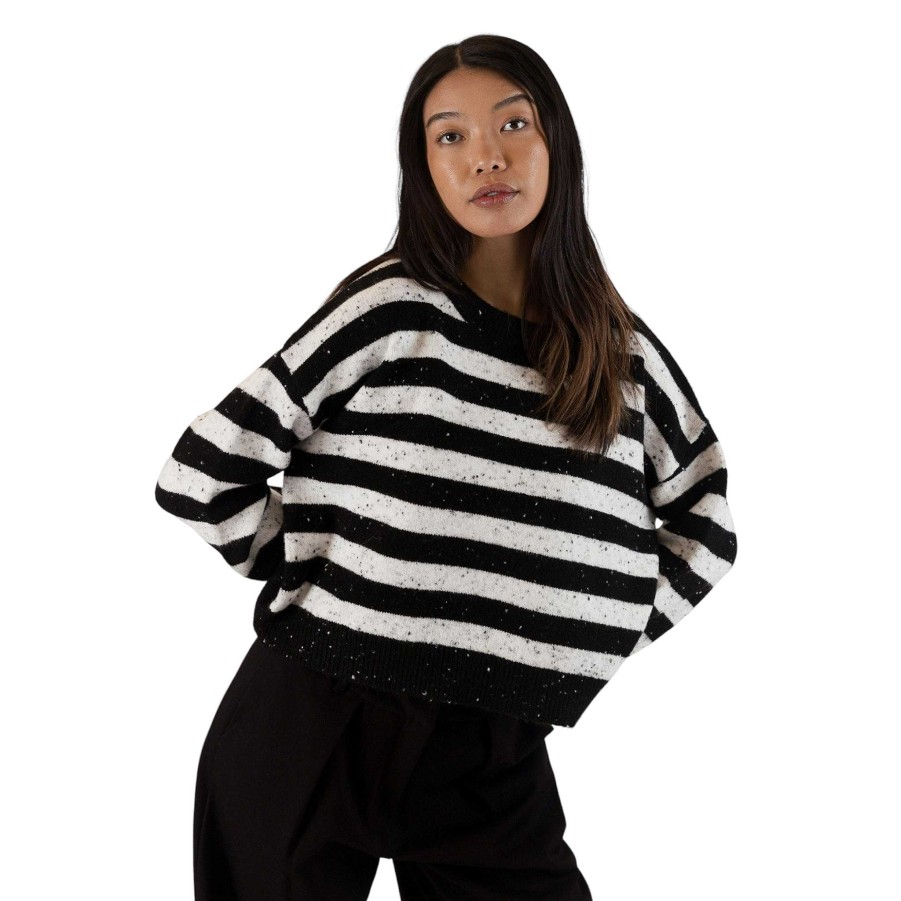 Clothing Lyla u0026 Luxe | Jessie Flecked Striped Sweater Black/White Fleck