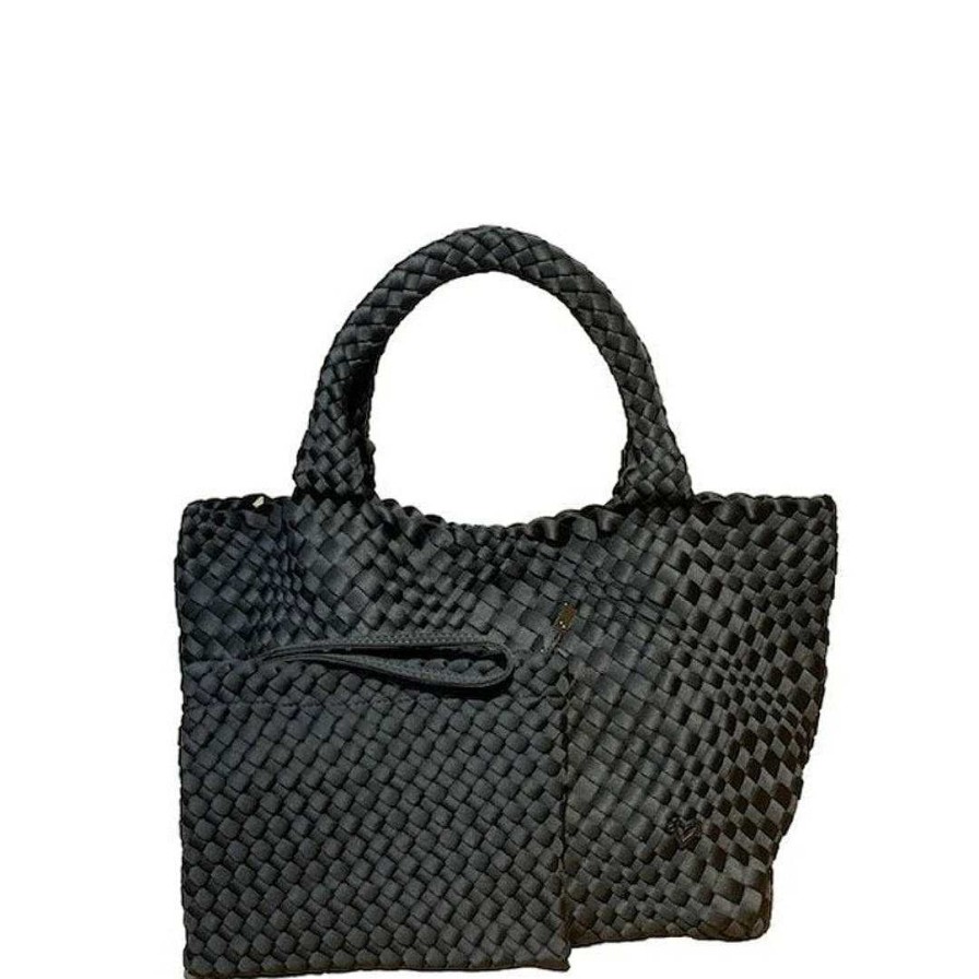 Accessories Prenelove | London Large Woven Tote In Onyx Black