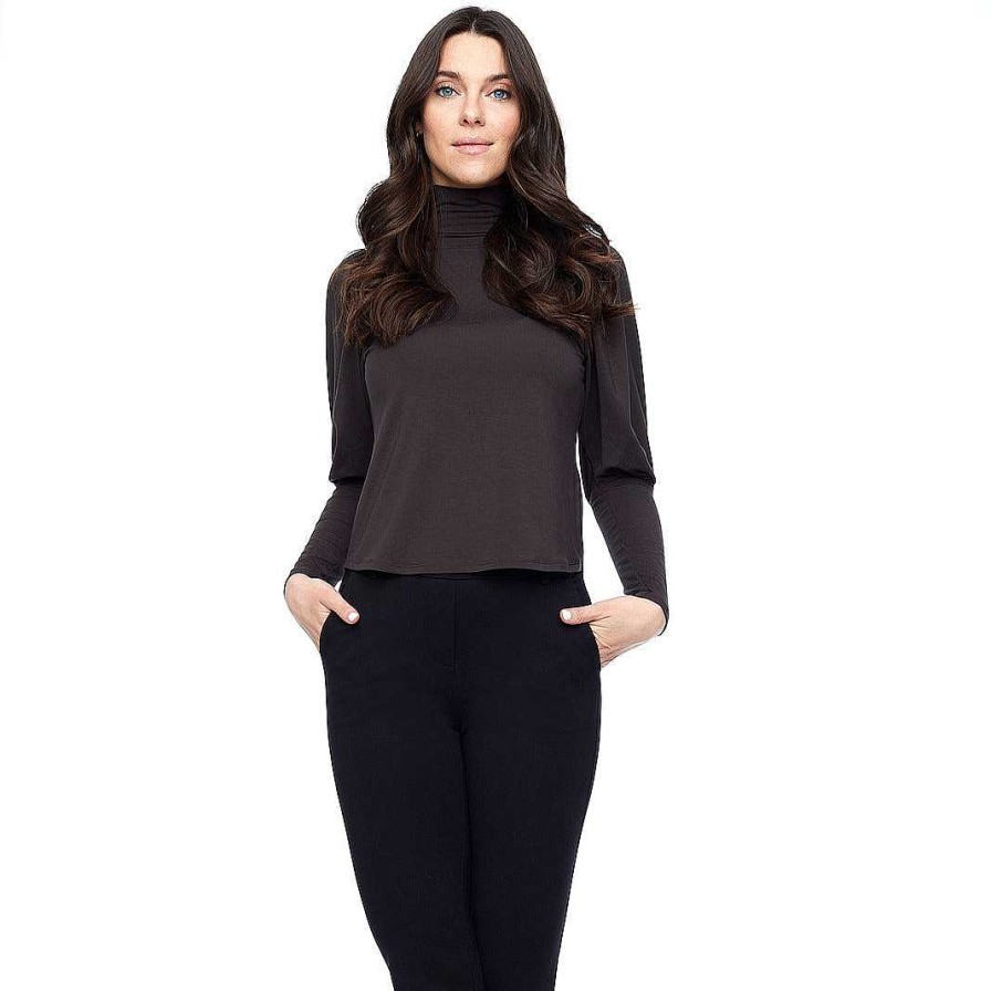 Clothing I Love Tyler Madison | Black Emma Balloon Sleeve Top In Slate Sslate