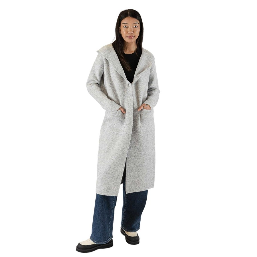 Clothing Lyla u0026 Luxe | Jiminy Long Hooded Sweater Coat With Pockets In Light Grey