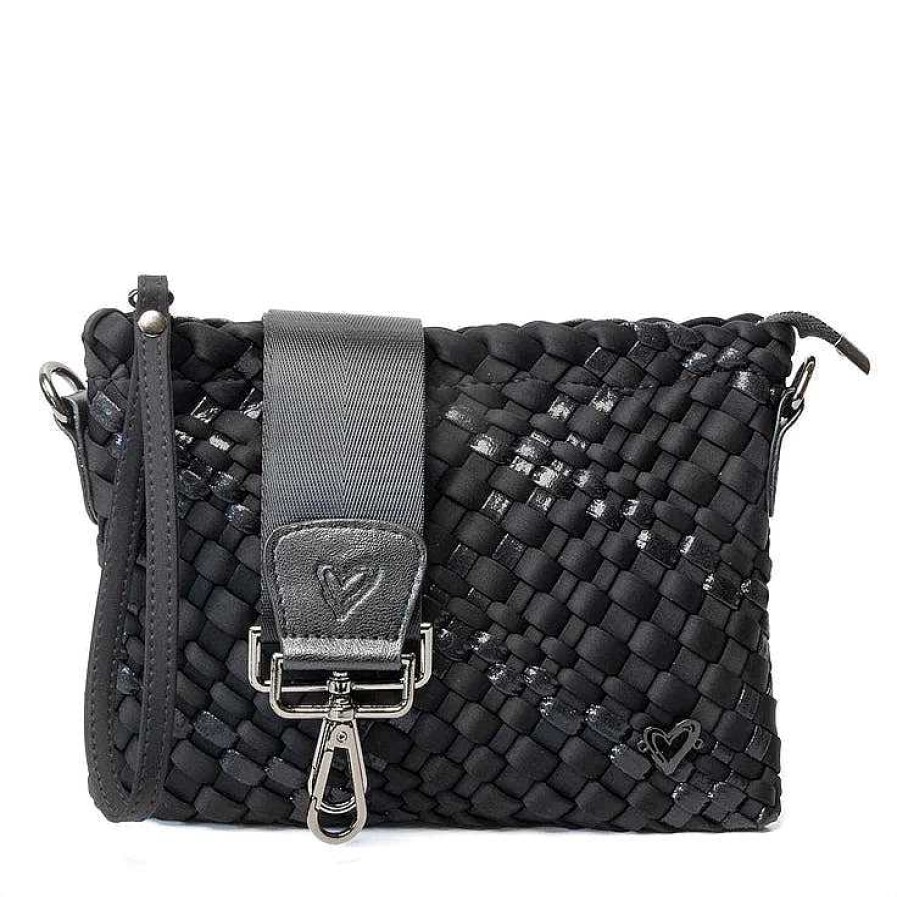 Accessories Prenelove | Charlotte Handwoven Crossbody Bag In Black And Metallic