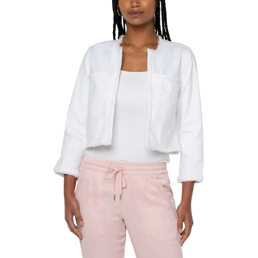 Clothing Liverpool | Cropped Jacket With Braid Detail Bright White