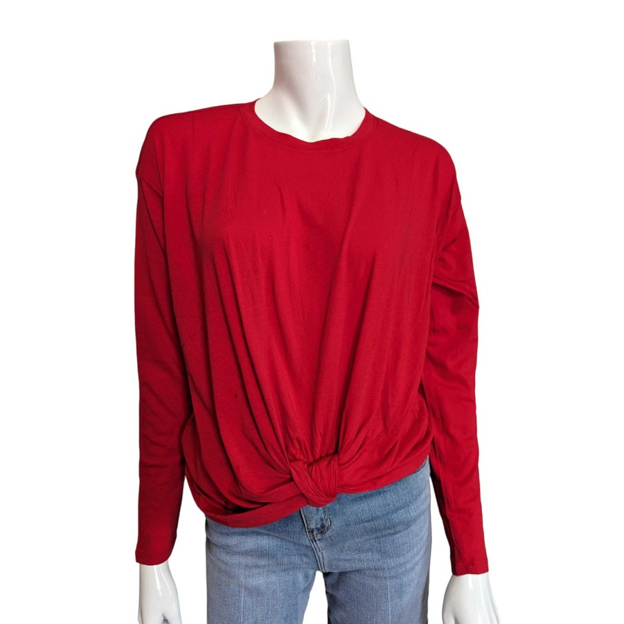 Clothing Bobi | Knot Front Detail Long Sleeve Top In Pepper