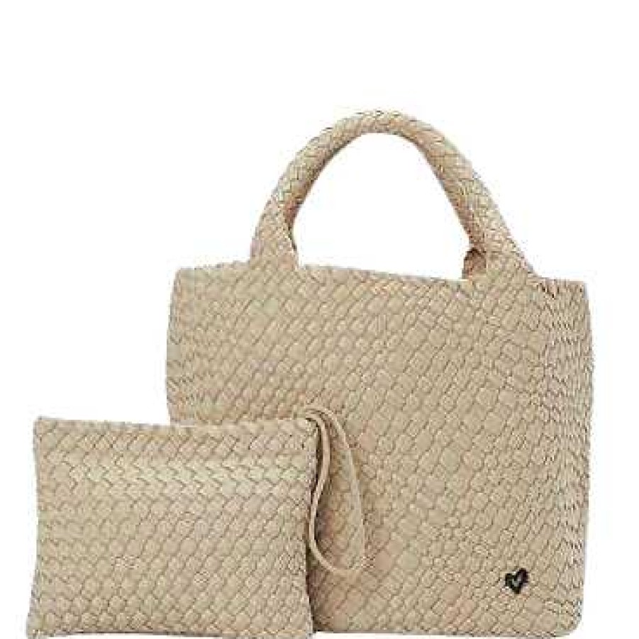 Accessories Prenelove | London Large Woven Tote In Tan