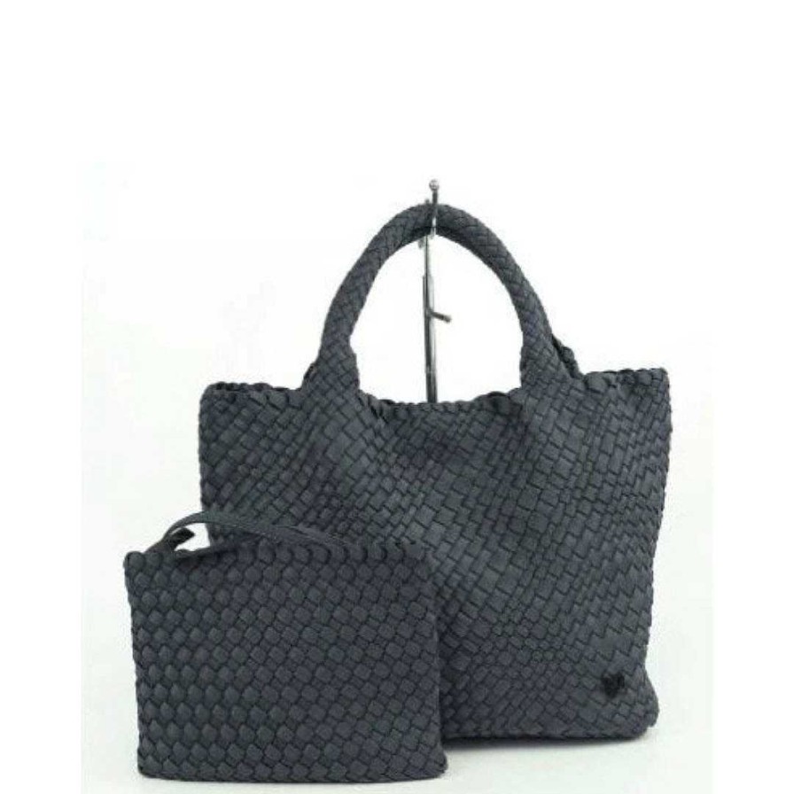 Accessories Prenelove | London Large Woven Tote In Charcoal Grey