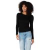 Clothing Bobi | Side Shirred Ribbed Long Sleeve Crewneck In Black