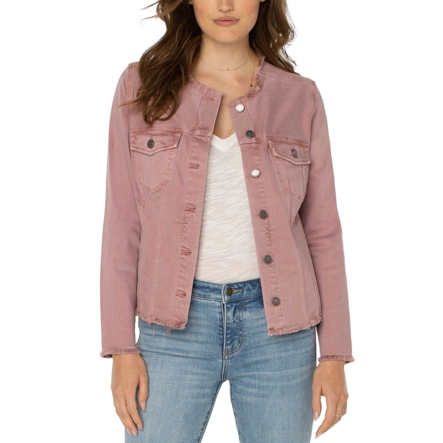 Clothing Liverpool | Mauve Jean Jacket With Frayed Hem Aster Mauve