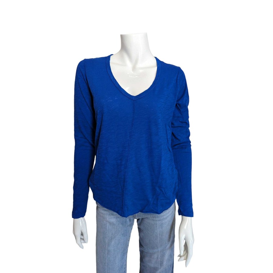 Clothing Bobi | Center Seam V- Neck Long Sleeve Tee In Cerulean