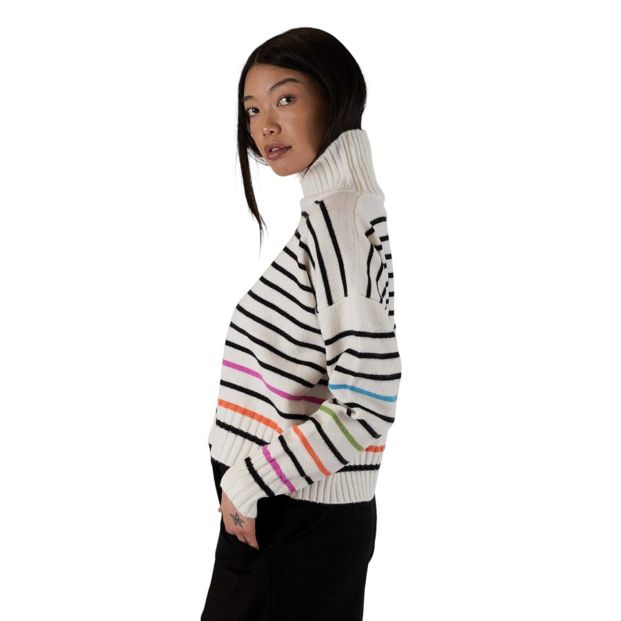 Clothing Lyla u0026 Luxe | Curtis Mockneck Multi Coloured Striped Sweater Off White With Stripes