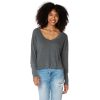 Clothing Bobi | Waffle Scoop/V-Neck Long Sleeve Top In Black/Grey