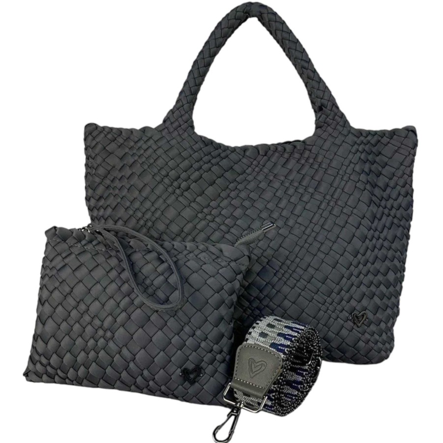 Accessories Prenelove | London Large Woven Tote In Charcoal Grey