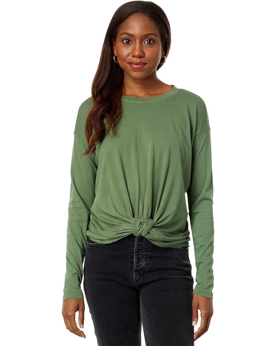 Clothing Bobi | Knot Front Detail Long Sleeve Top In Sprout