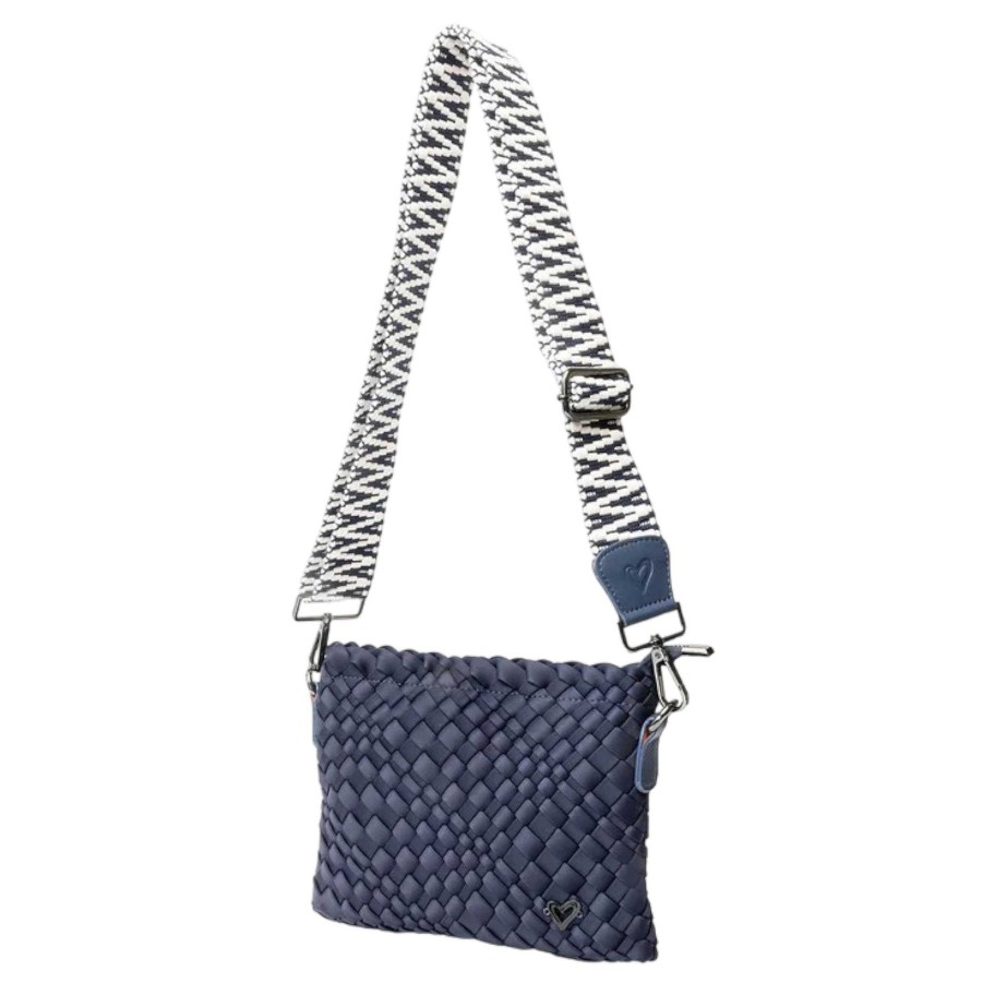 Accessories Prenelove | Charlotte Handwoven Crossbody Bag In Navy