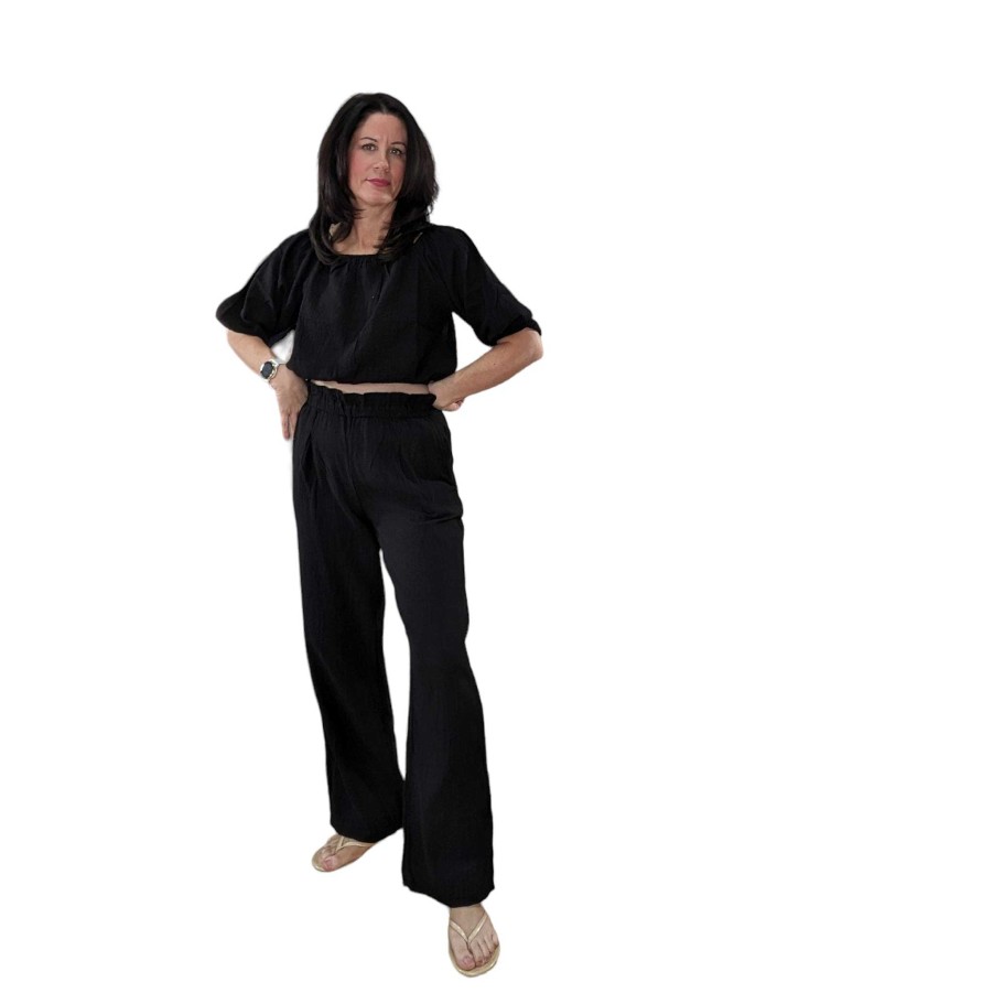 Clothing Bobi | Paper Bag Wide Leg Gauze Pants Black