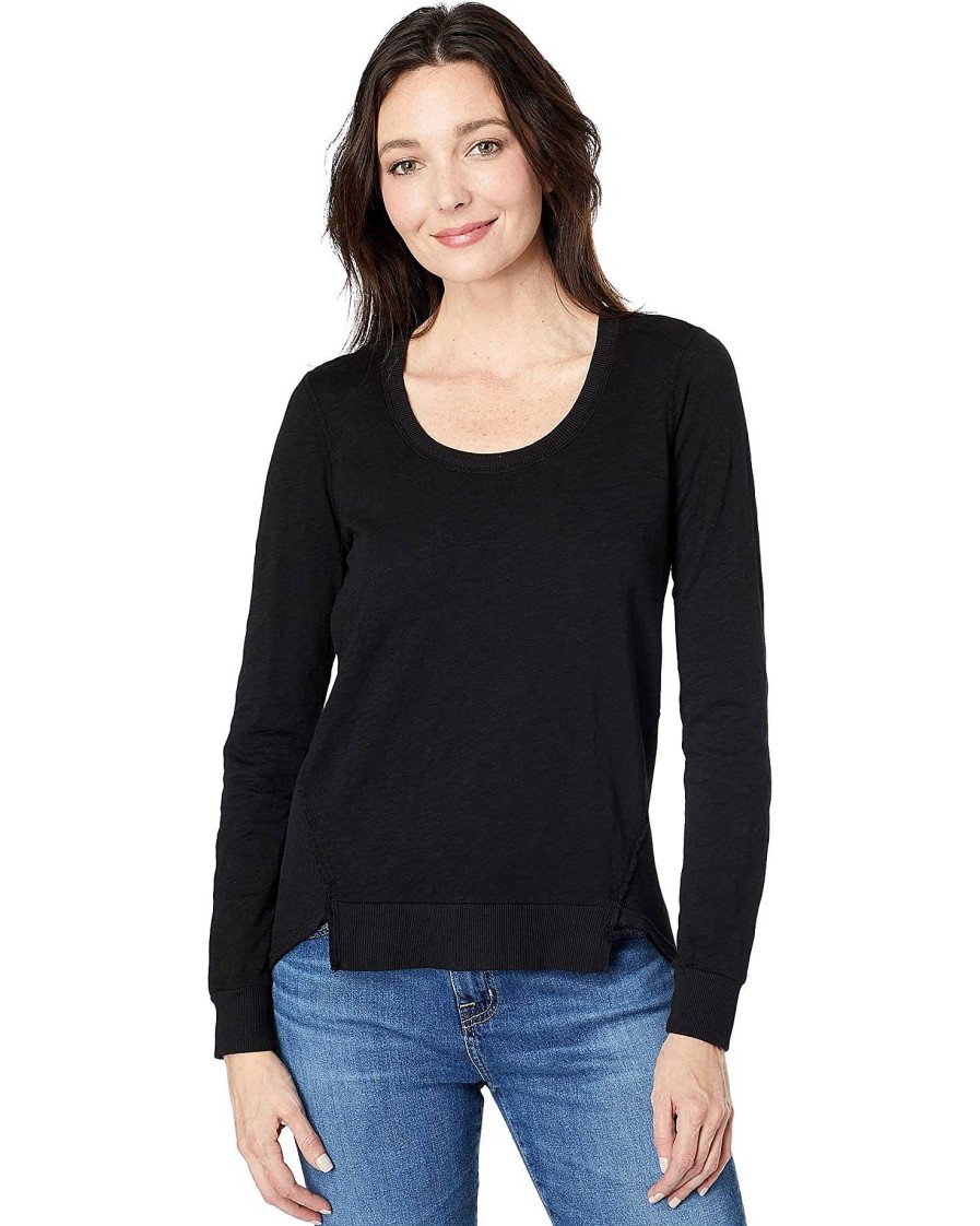 Clothing Bobi | Raw Edge Long Sleeve Top Black