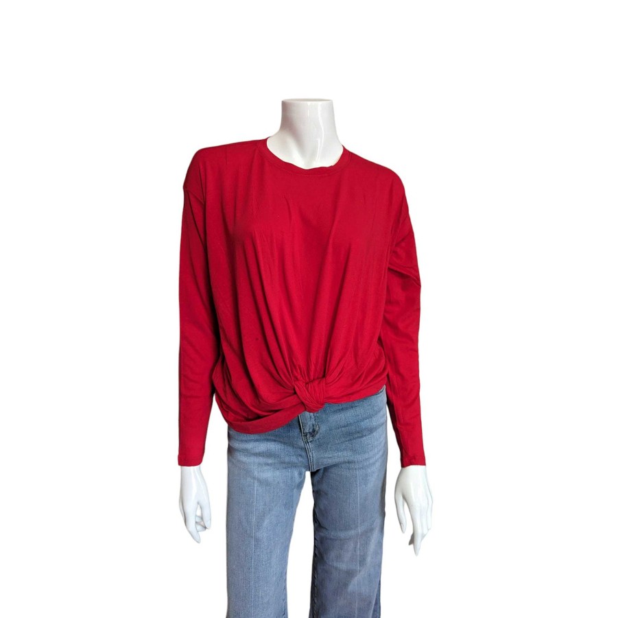 Clothing Bobi | Knot Front Detail Long Sleeve Top In Pepper