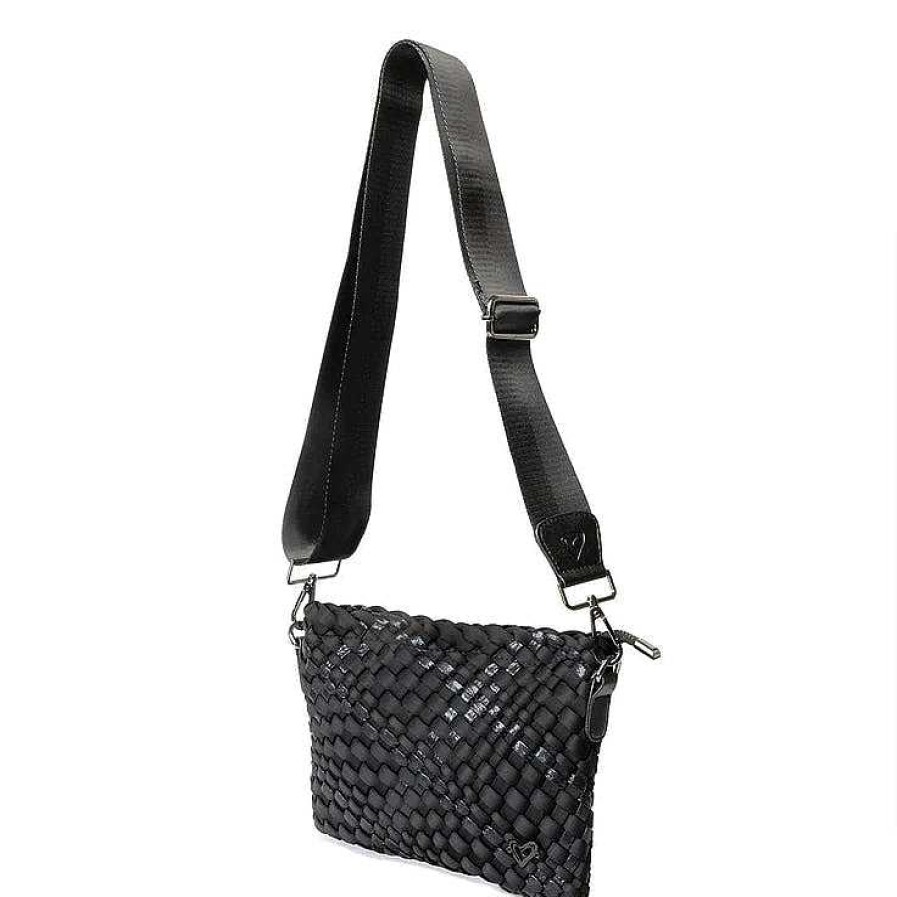 Accessories Prenelove | Charlotte Handwoven Crossbody Bag In Black And Metallic